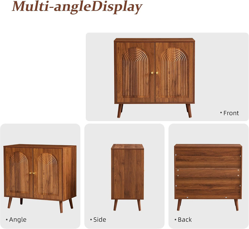 31.5" Accent Storage Cabinet, Arched Fluted 2-Door Sideboard (Walnut)