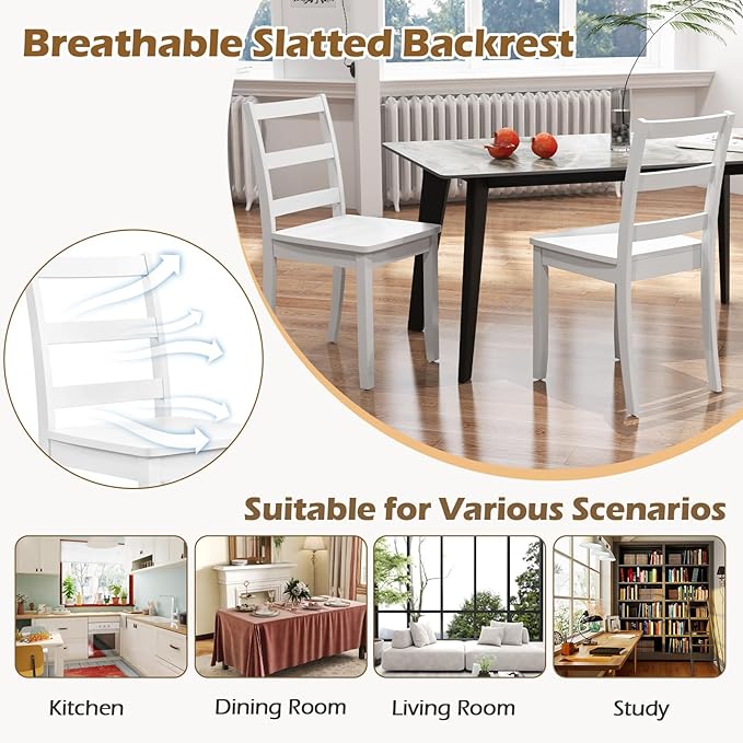 COSTWAY Wooden Dining Chairs Set of 4, Mid-Century Modern Armless Kitchen Side Chairs with Curved Backrest and Rubber Wood Legs for Home Dining Room, Kitchen, Restaurant (White)