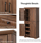 71" Tall Kitchen Pantry Cabinet, Freestanding Cupboard with 3 Pull Out Cabinet Organizers, 6 Door Shelves, 2 Drawers (Brown)