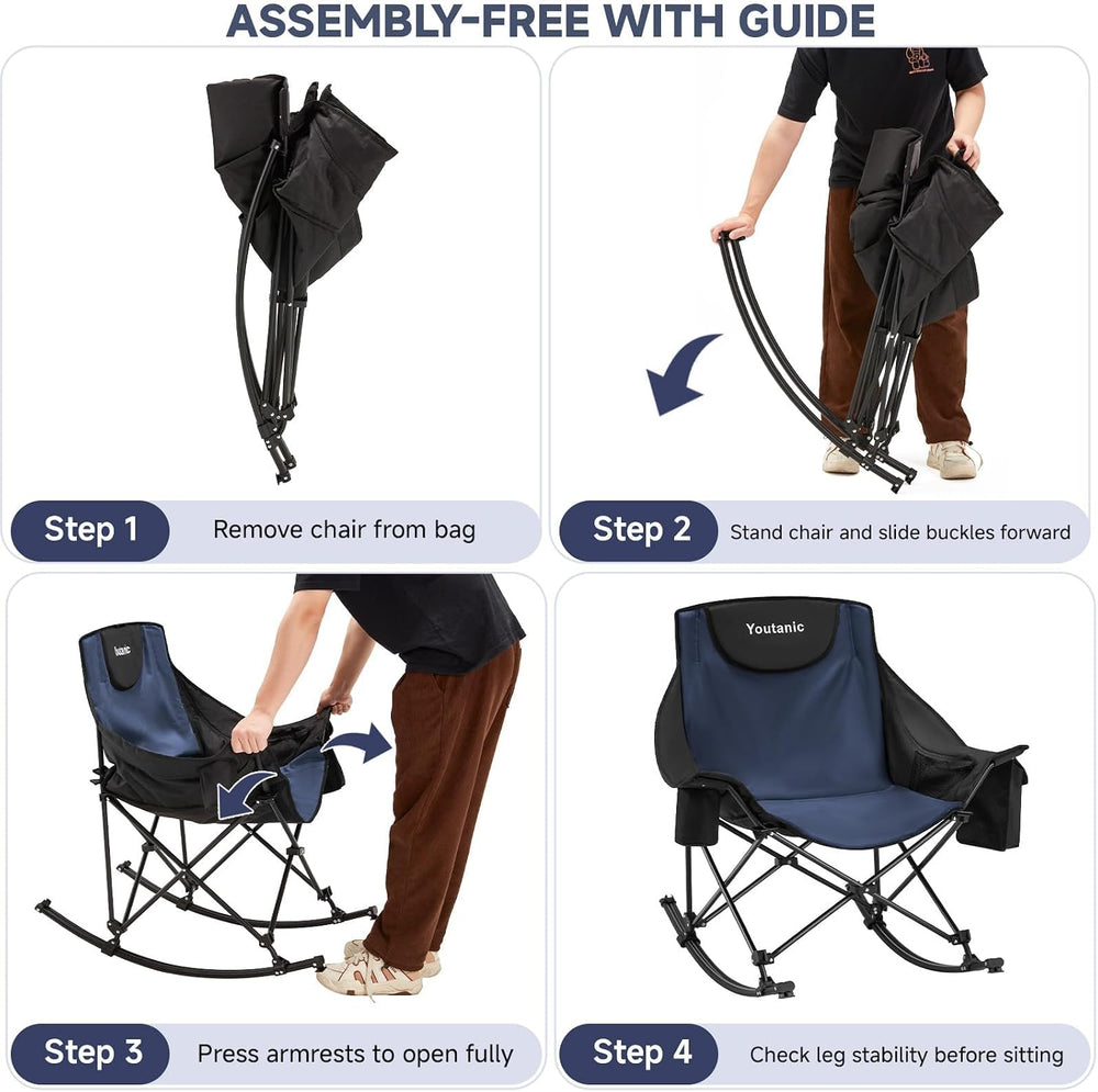 Youtanic Oversized Folding Rocking Camping Chair, Padded Portable Rocking Cha...