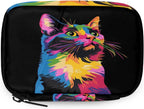 Abstract Art Colorful Cat Pill Organizer Travel Medicine Case with Zipper Daily Vitamin Storage Bag Portable 8 Slot Weekly Pill Box Supplement Holder for Home Office Gym Travel