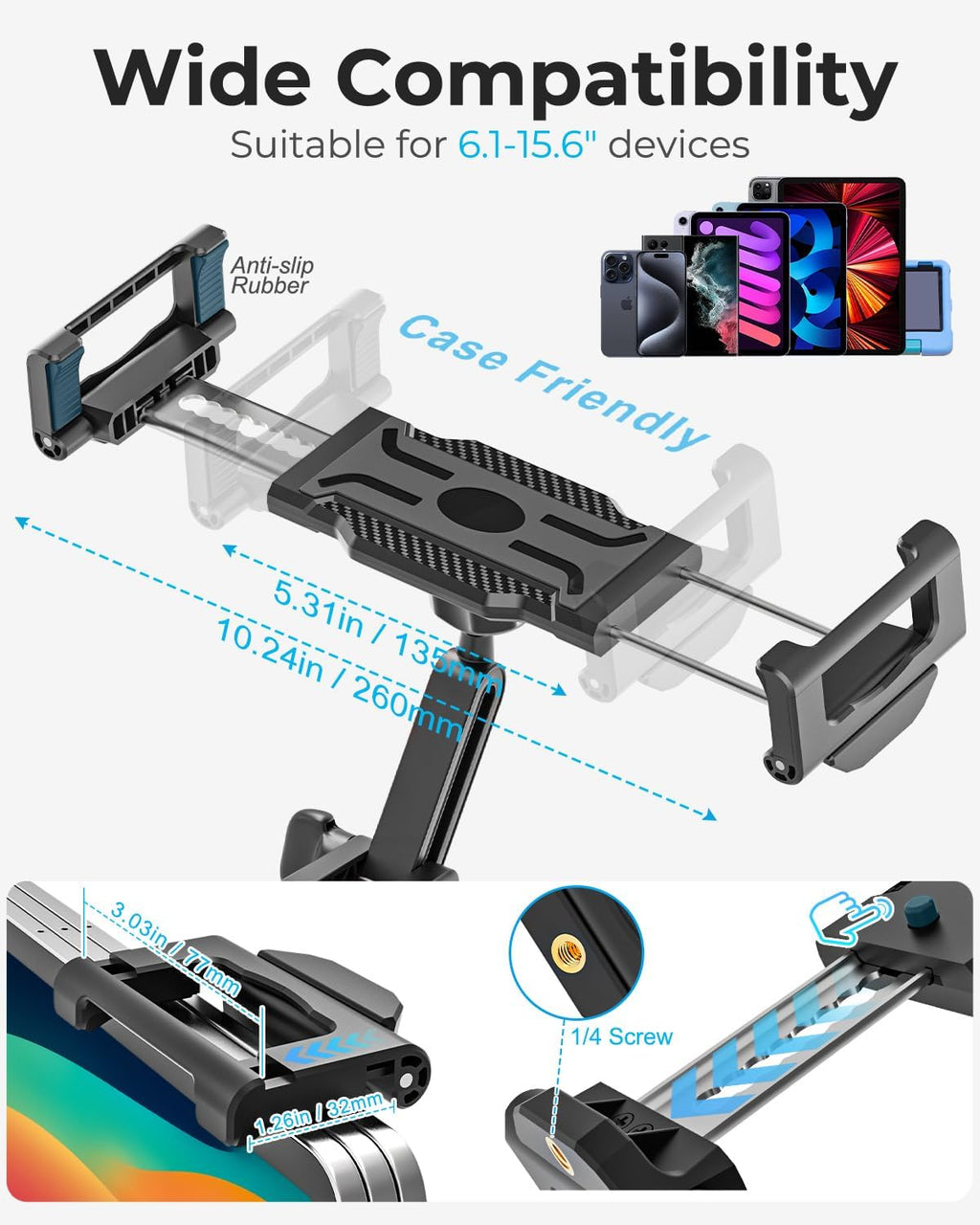 Tablet Pillow Stand with Storage Liner - Leatherette, Stable Support for 6.1-15.6 Inch Devices, Waterproof & Foldable for Sofa/Bed/Floor, Fit Thickness Case for iPad Pro/Air/Mini, Galaxy Tab