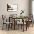 5-Piecern Dining Table Set, Kitchen Set with One Rectangular Table and 4 Upholstered Chairs, Living Room Chairs with Ladder Backrest and Comfortable Seat Cushion, Walnut
