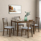 5-Piecern Dining Table Set, Kitchen Set with One Rectangular Table and 4 Upholstered Chairs, Living Room Chairs with Ladder Backrest and Comfortable Seat Cushion, Walnut