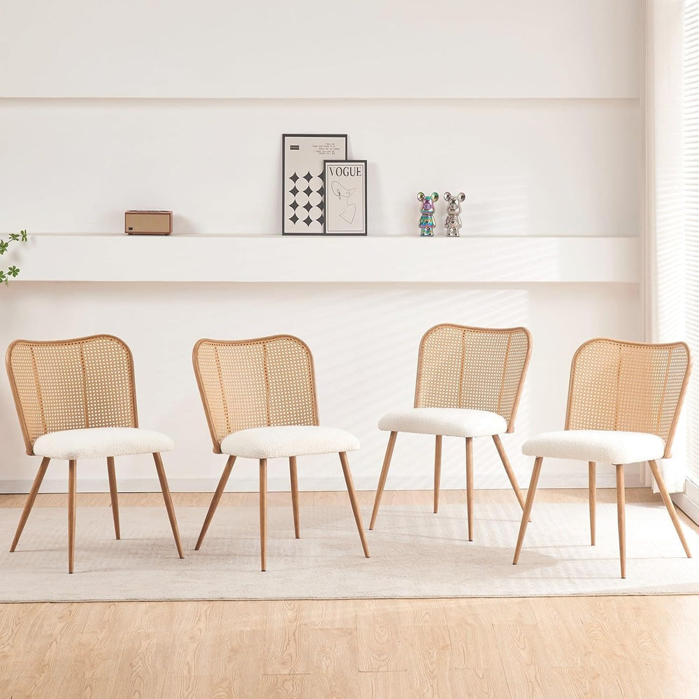 Rattan Dining Chairs Set of 4,Modern Chairs with Cane Back Upholstered Boucle...