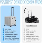 Folding Utility Cart (Gray), 4 360° Swivel Wheels Collapsible Rolling Crate with Lid, Heavy-Duty for Office/Home/Luggage, Teacher - Minimalist Style