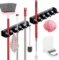 Broom Holder Wall Mount, 2 Packs Heavy Duty Cleaning Supplies Organizer, Garden Tool & Utility Closet with Hook, Mop & Broom Hook Wall Mounted for Bathroom, Garage, Kitchen, Laundry (Black-2pcs)