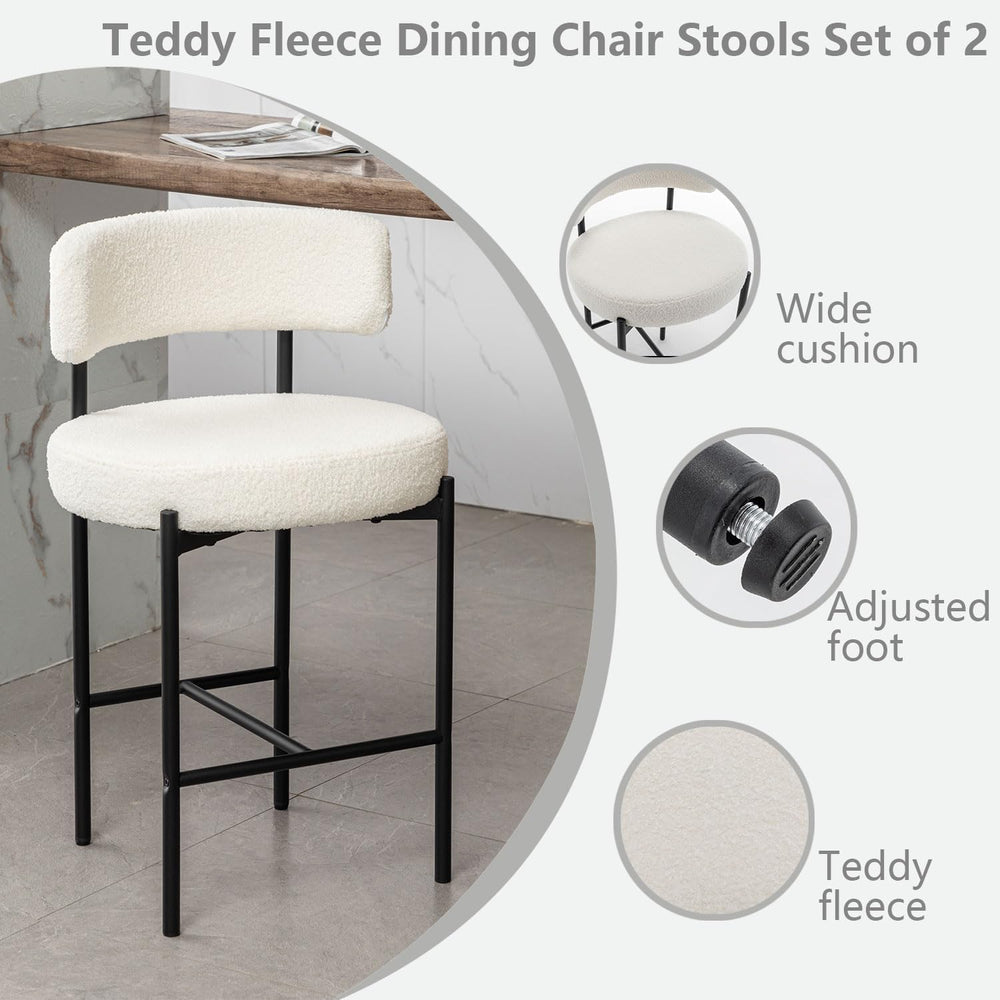 Canxkun Boucle Bar Stools Set of 2, 24" Modern Counter Stools with Backs...