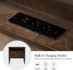 HULALA HOME Solid Wood End Table with Charging Station, Mid-Century Modern End Table with 2 Drawer, Adjustable Solid Wood Feet, Easy Assembly Set of 2, Walnut