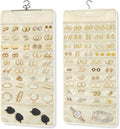 FOREGOER Hanging Jewelry Organizer with 88 Zippered Pockets, Dustproof Foldable for Travel, Accessories Organizer for Holding Jewelries Earring Organizers and Storage (Beige)