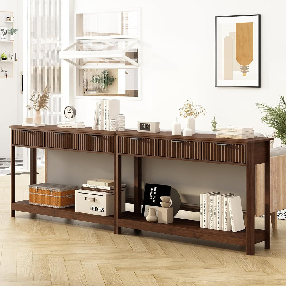 HOKYHOKY Fluted Console Table with Drawers, 47.1" Entryway Table, Walnut...