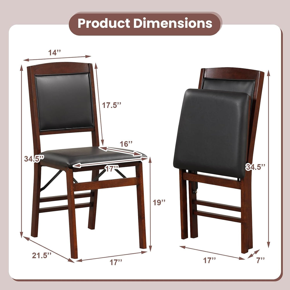 KOTEK Folding Dining Chairs Set of 4, Wooden Kitchen Chairs with Padded Seat ...