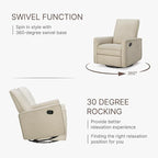 Upholstered Recliner Swivel Glider Nursery Chair Reclining Performance Fabric Rocker with Metal Base,Basketweave,Oat