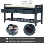 39″ Storage Bench with Cushioned Seat and Drawers,Multipurpose Wooden Entryway Ottoman,Hidden Compartment Organizing Shoe Rack,for Bedroom Hallway Porch,Antique Navy