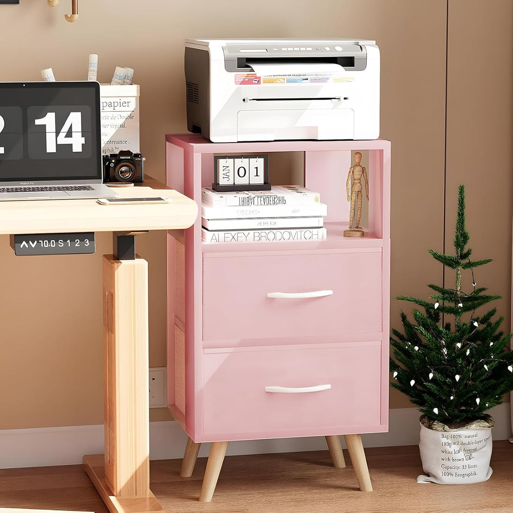 Aenuert Night Stand, Pink Nightstand with 2 Fabric Drawers, Wooden Side Table...