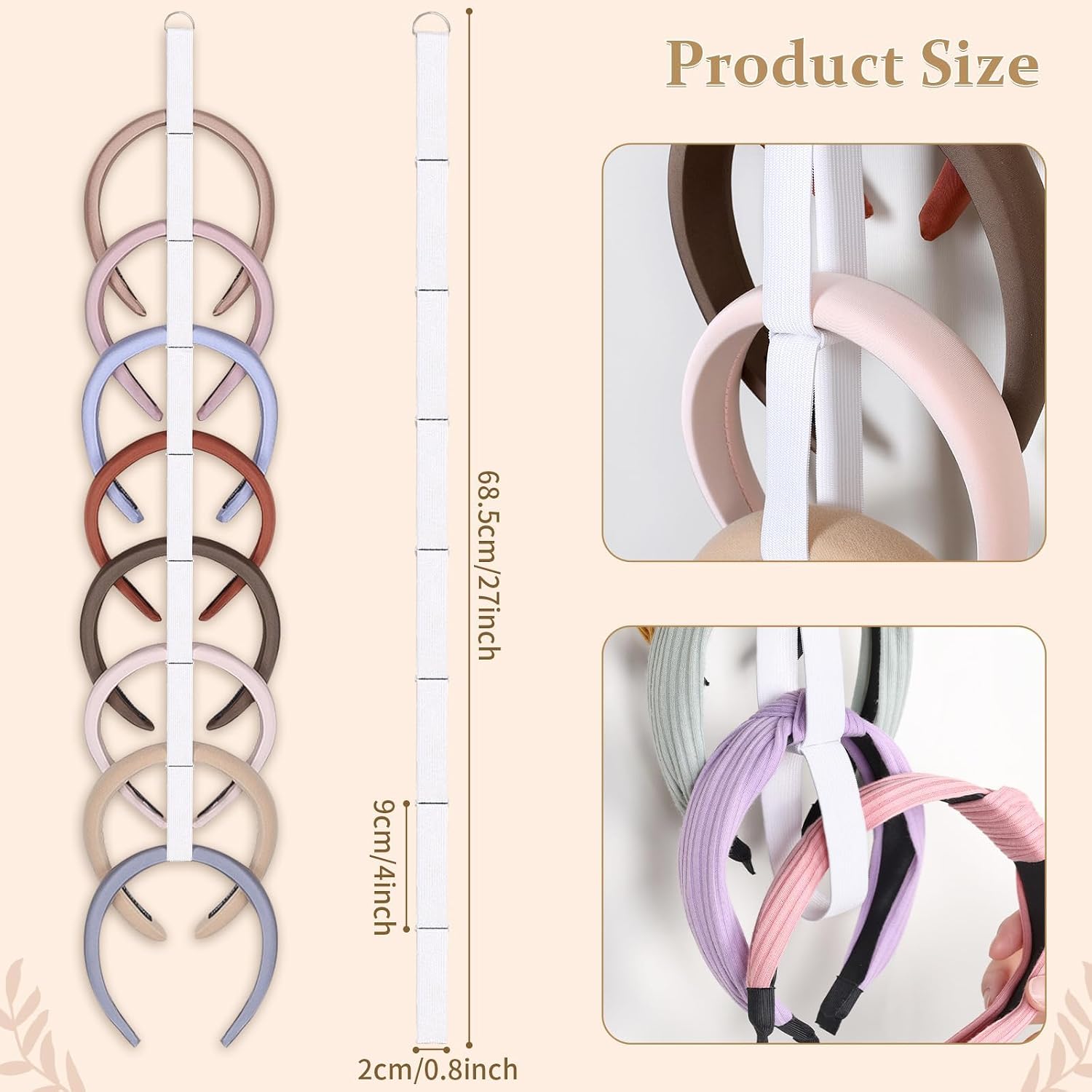 3 PCS Headband Holder Organizer for Girl,Hanging Hairband Storage for Women,White Hair Hoop Display Hair Accessories Organizer Bedroom College Dorm Decor