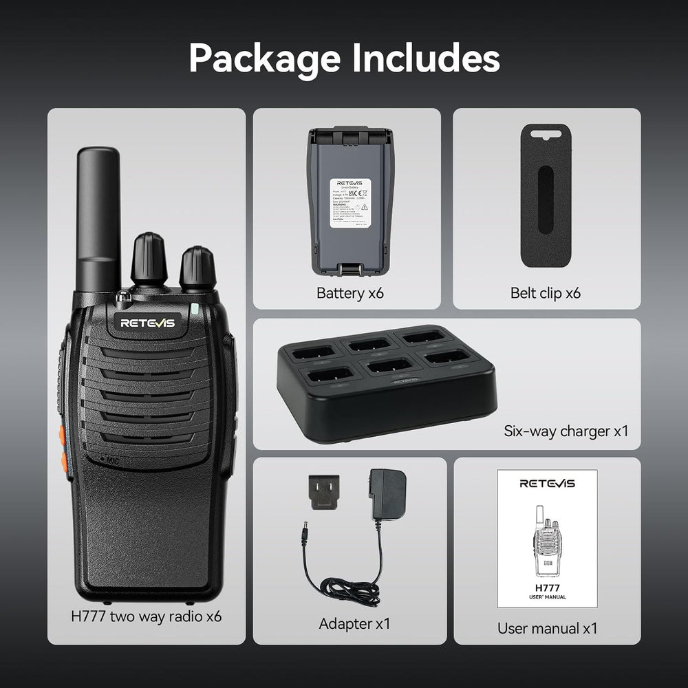 Retevis H-777 Walkie Talkies with 6 Way Charger, Flashlight, USB-C 6 Pack