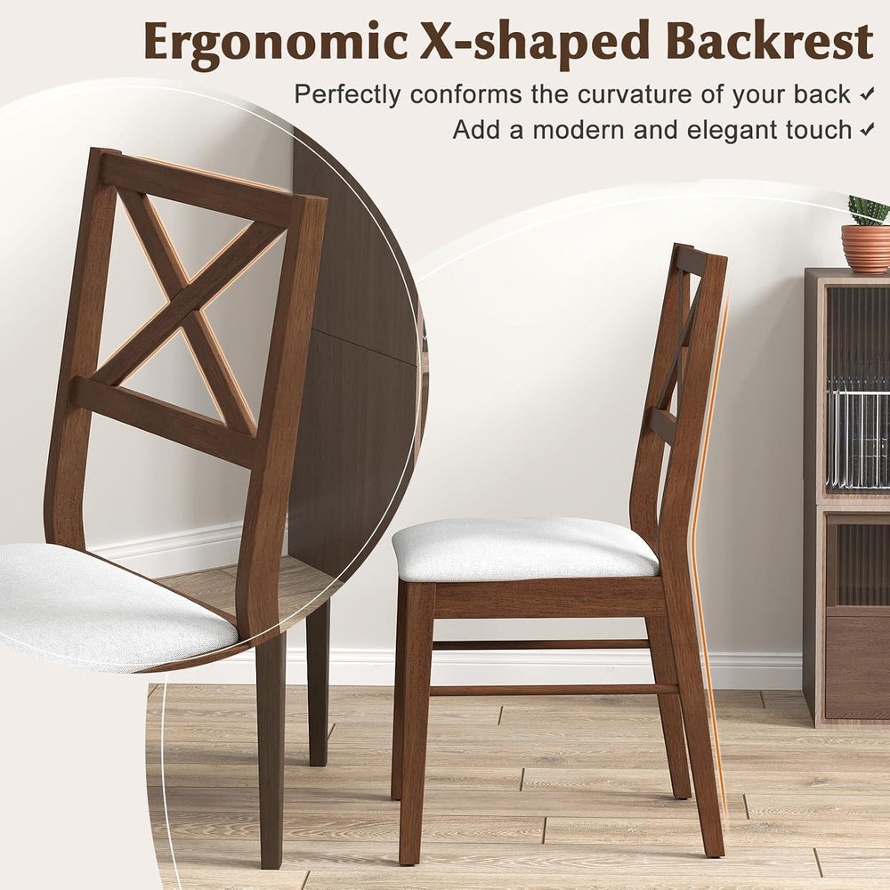 COSTWAY Wood Dining Chairs Set of 2, Upholstered Farmhouse Modern Dining Room...