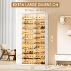 JEKO&JEKO 10 Tiers Foldable Shoe Rack Organizer Cabinet for Closet Entryway, Large Collapsible Shoe Storage Box with Magnetic Doors Fits Up to 40 Pairs (White)
