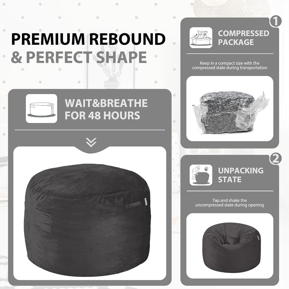 HABUTWAY Bean Bag Chair 3Ft Luxurious Velvet Ultra Soft Fur with High Rebound...
