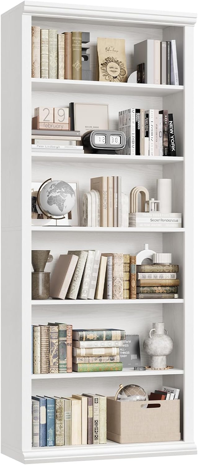 Rresyet Bookcase and Bookshelves, 28" W Tall Bookshelf, White