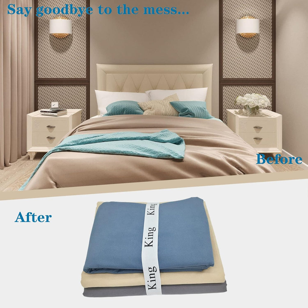 4 Pieces Bed Sheet Organizer Bands, Sheet Organizers and Storage Label Bands, Sheet Label for Bedding, Sheets Organizer for Closet,Sheet Keepers Linen Labels Bedding Bands (4Pcs King)