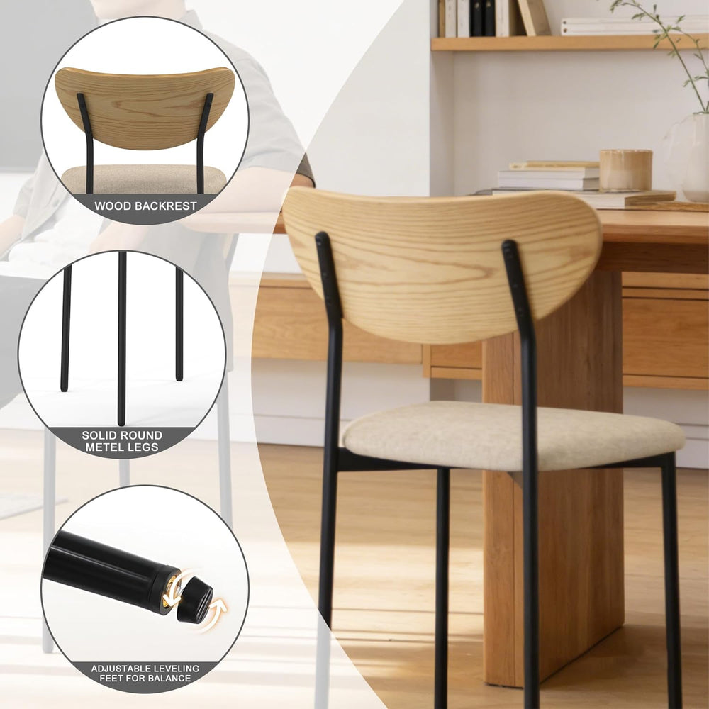 Beige Dining Chairs Set of 4, Upholstered Modern Kitchen Chairs Dining Room C...