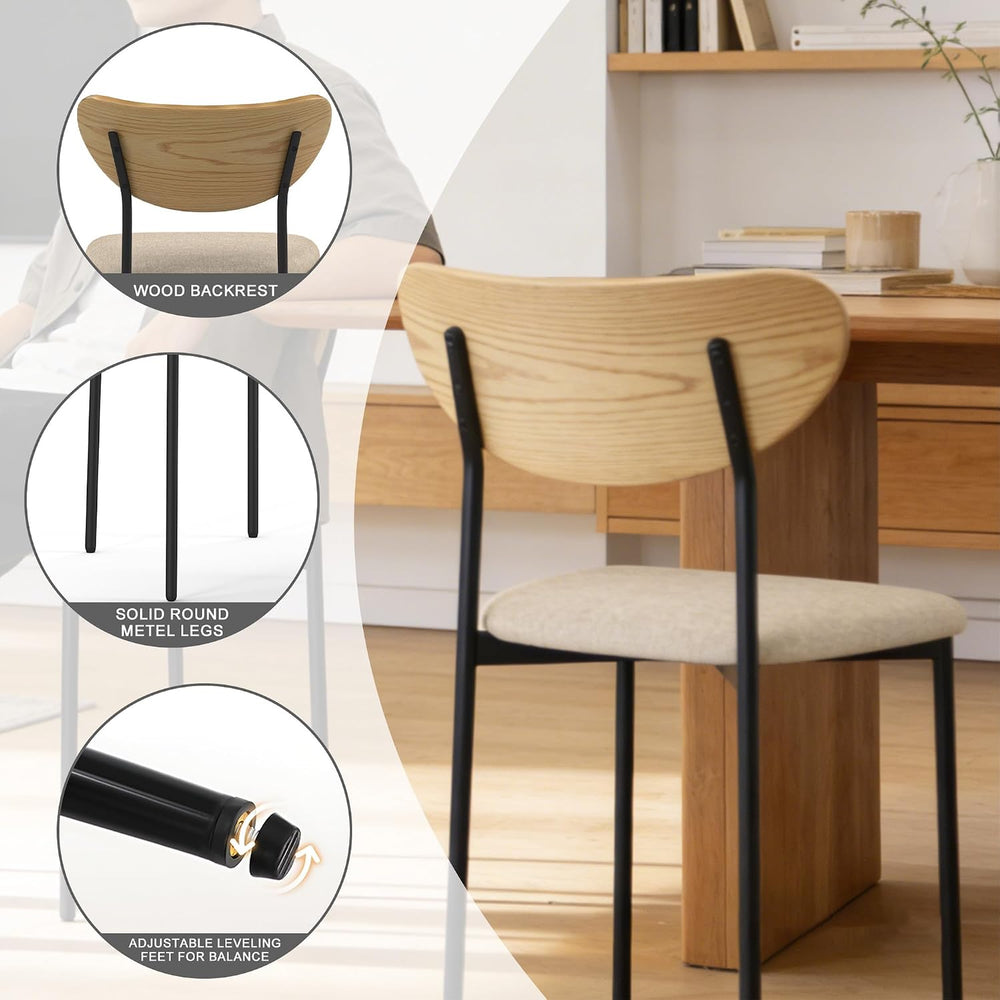 Beige Dining Chairs Set of 2, Upholstered Modern Kitchen Chairs Dining Room C...
