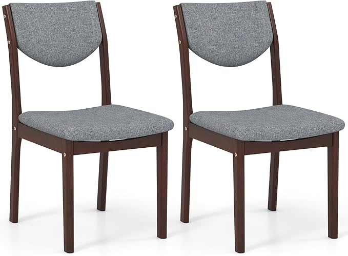 GOFLAME Wood Dining Chairs Set of 2, Linen Fabric Upholstered Kitchen Side Chairs with Padded Seat & Back, Rubber Wood Legs, Farmhouse Armless Dining Room Chairs for Living Room Restaurant