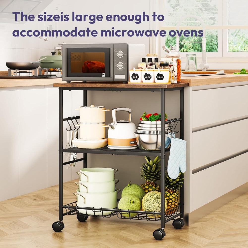 SWTYMIKI Rolling Kitchen Microwave Cart - 3 Tier Microwave Table Stand with S...