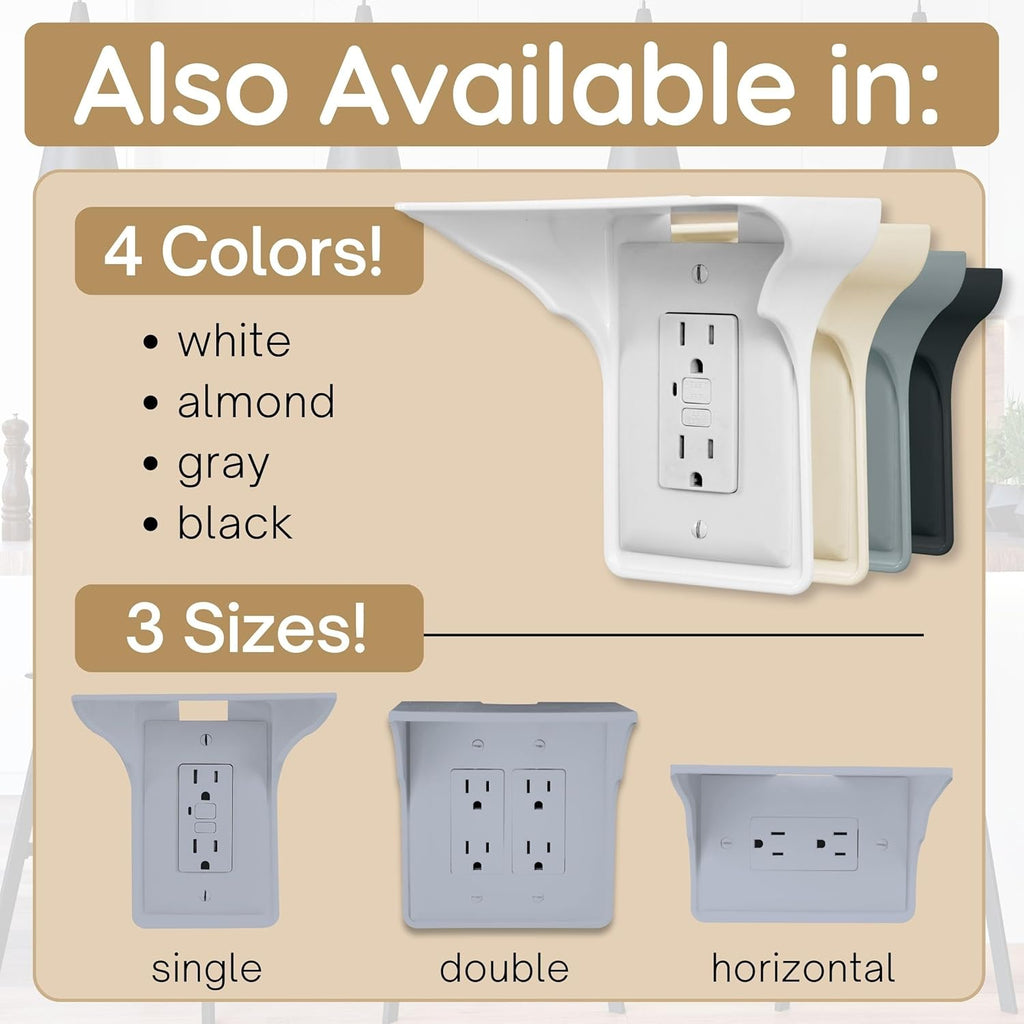 BeraTek Power Perch Wall Outlet Shelf | Declutter & Reclaim Counter Space | Bedroom & Bathroom Organizing Shelves | Alexa Echo Dot Holder, Router Shelf, Holds Electric Toothbrush | Gray, 2-Pack