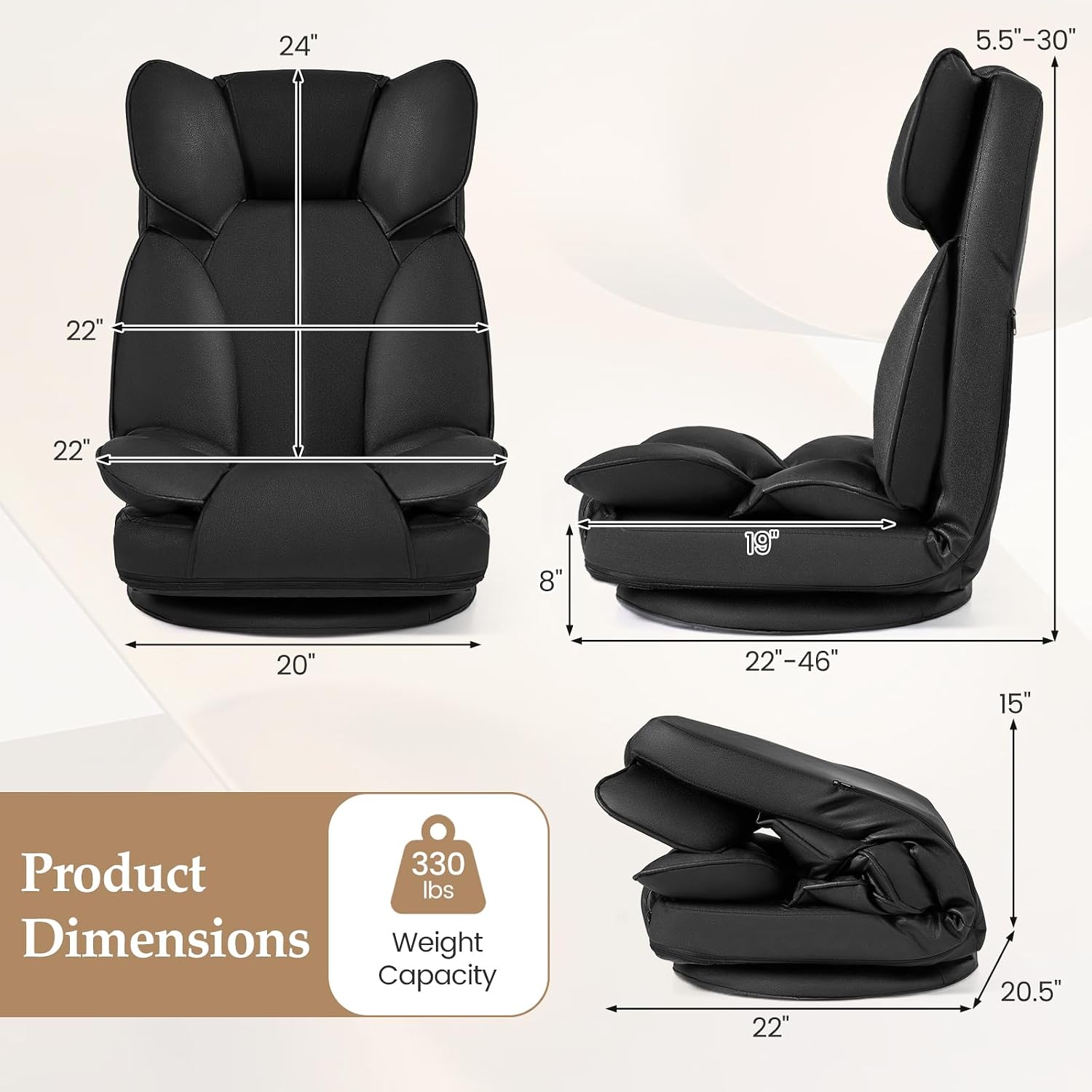 Giantex 360° Swivel Floor Gaming Chair, Folding Lazy Lounger Couch with 6-Position Adjustable Backrest & Sponge Filling, Lazy Sofa Lounge Chair, Video Gaming Chair for Reading, Relaxing (Black)
