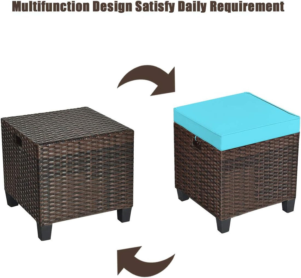 HAPPYGRILL 2pcs Patio Ottoman Set Outdoor Rattan Wicker Ottoman Seat with Rem...