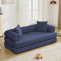 Convertible Folding Sofa Bed, Modular Floor Sofa with Removable Backrest, 3-Seater Fold Out Couch Bed with Pillows, King Size Futon Lazy Couch Corduroy Sleeper for Living Room, Dorm, Dark Blue
