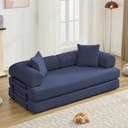 Convertible Folding Sofa Bed, Modular Floor Sofa with Removable Backrest, 3-Seater Fold Out Couch Bed with Pillows, King Size Futon Lazy Couch Corduroy Sleeper for Living Room, Dorm, Dark Blue