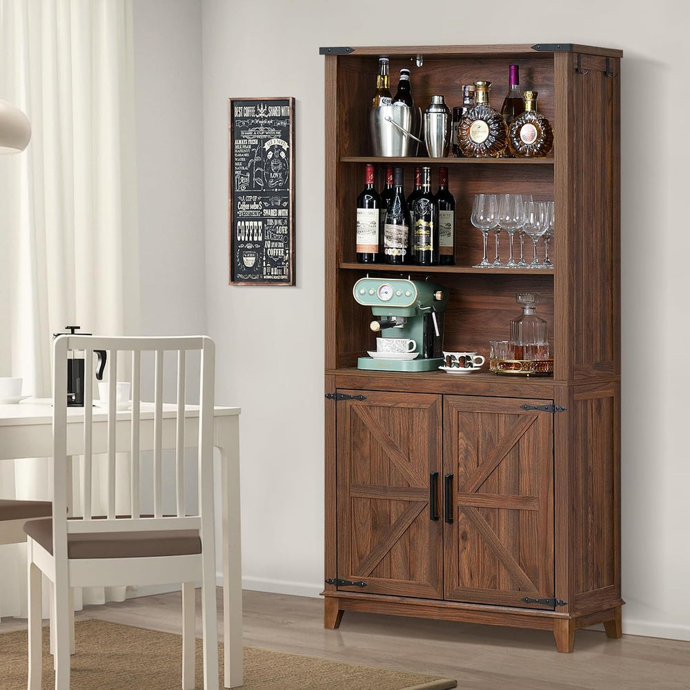 Joaxswe 70in Tall Bookshelf 5 Tier Bookcase with Barn Doors and Adjustable Sh...
