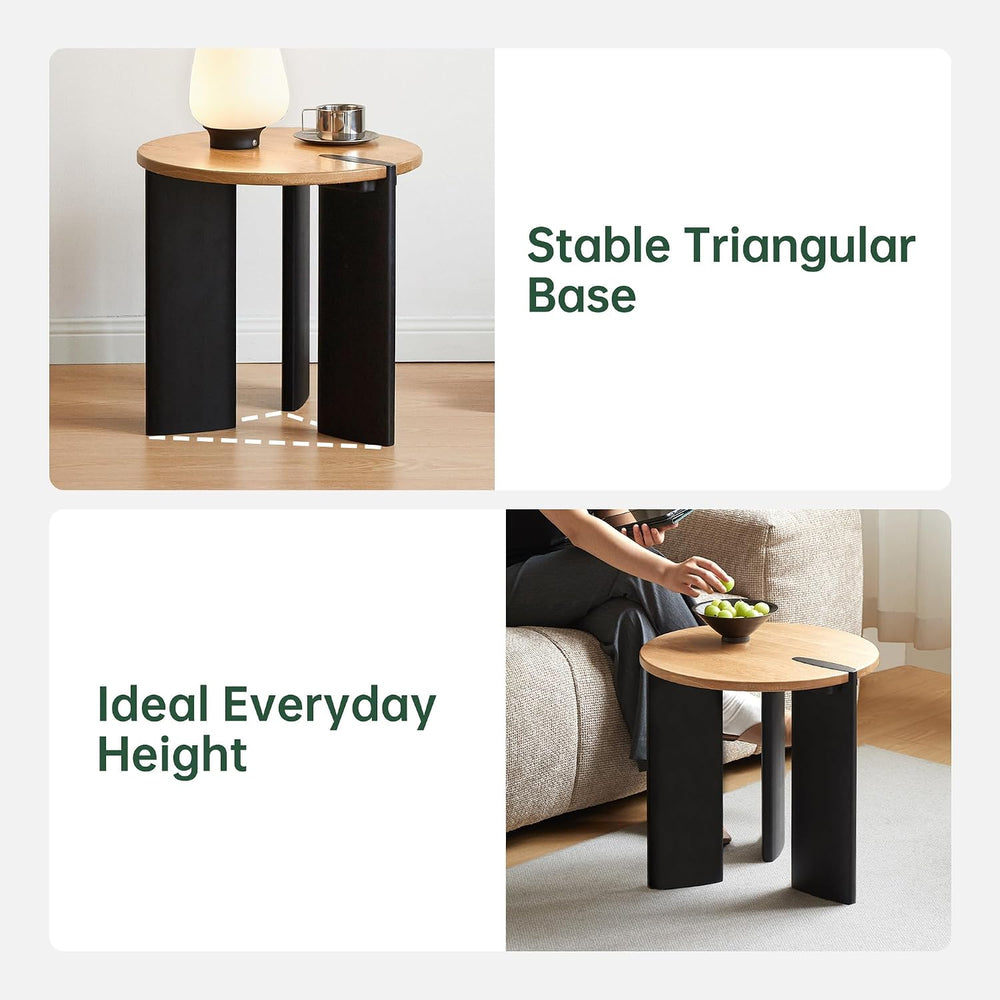 Solid Wood Side Table with 2-Tone Finish, 18.11" Round Side Table for Li...