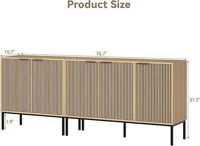 TV Stand for 80" TV, Mid Century Modern 78.7'' Television Stand, Entertainment Center with Storage and Adjustable Shelves, Media Console TV Cabinet for Living Room