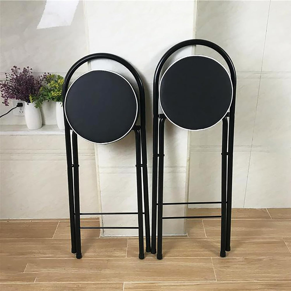 QQXX Folding Bar Stool with Footrest,Leather Padded Folding Kitchen Stool,Por...