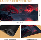 Large Mouse Pad, Red Moon Landscape Desk Mat, Extended Gaming Mouse Pad with Non-Slip Rubber Base, Thick 3mm Smooth Surface Keyboard Mat for Office & Home,35.5 x 15.8 in