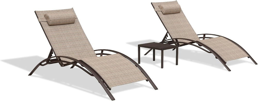 PURPLE LEAF Oversized Pool Chaise Lounge with Table Bronze Aluminum, Khaki | ...