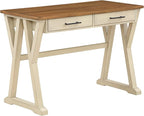 OSP Home Furnishings Jericho Rustic 42 Inch Writing Desk with 2 Drawers and Burnished Decorative Hardware, Antique White