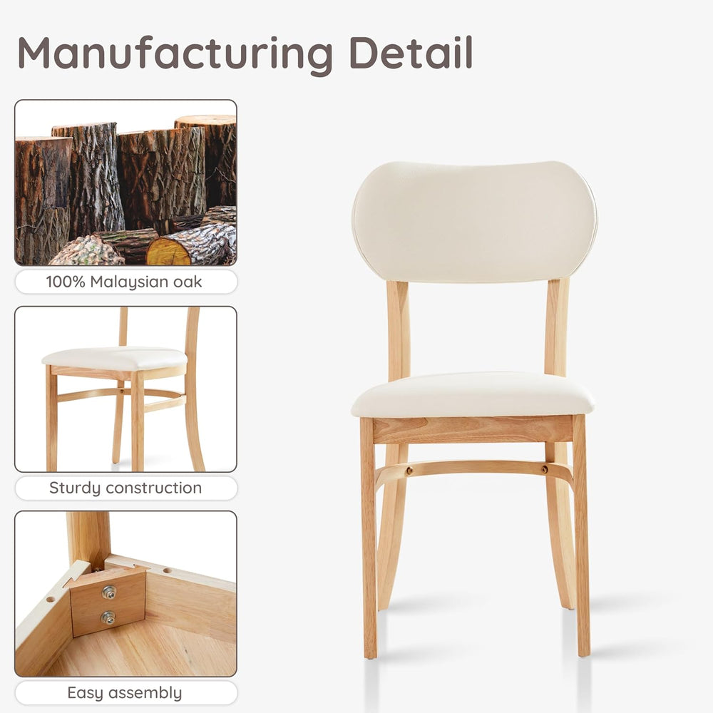 Livinia Tony Dining Chair Set of 2, Solid Malaysian Oak PU Leather Upholstere...