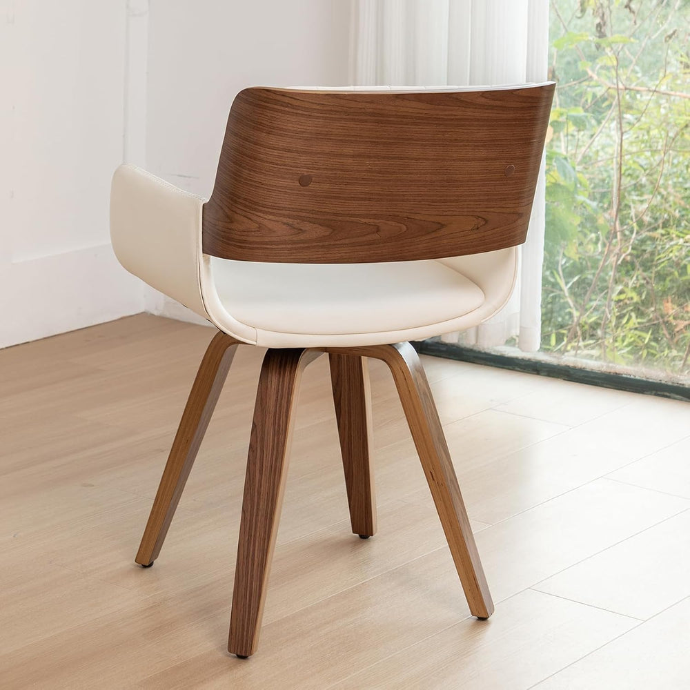 LUNLING Swivel Accent Faux Leather Dining Chairs Set of 2 Mid Century Modern ...