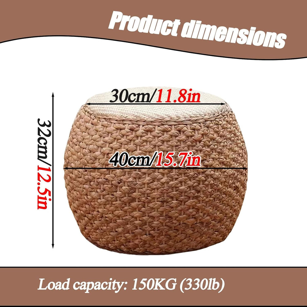 Round Ottoman Natural Seagrass Braided Poof Hand Weaving Round Ottomans Boho ...