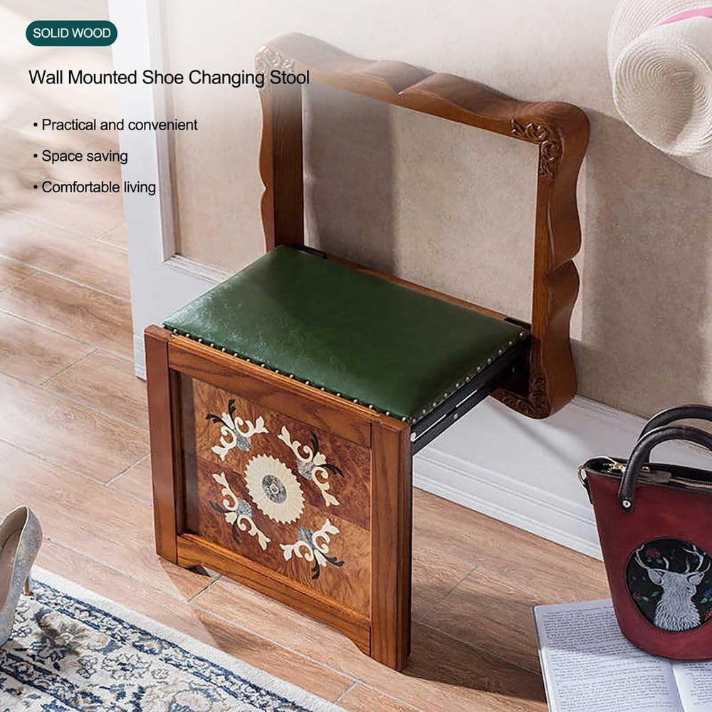 Wall Mounted Shoe Changing Stool Made of Solid Wood Wall Seat Folding, Space ...