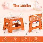 ACSTEP 9 Inch Folding Step Stool 2 Pack, Plastic Foldable Step Stools with Handle, 300 LB Non-Slip Stepping Stool for Kids and Adults, Portable for Kitchen, Bathroom (Orange & Light Purple)