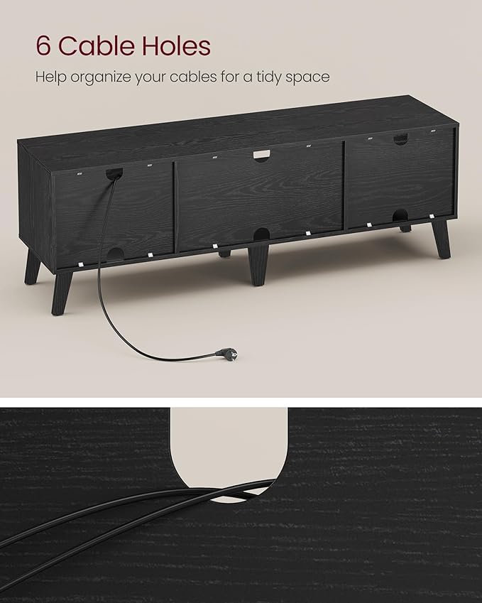 VASAGLE TV Stand for 65-Inch TVs, Entertainment Center with Adjustable Shelf, 58-Inch Long Media Console Table, Transitional Style, for Living Room, Bedroom, Ebony Black ULTV556B01