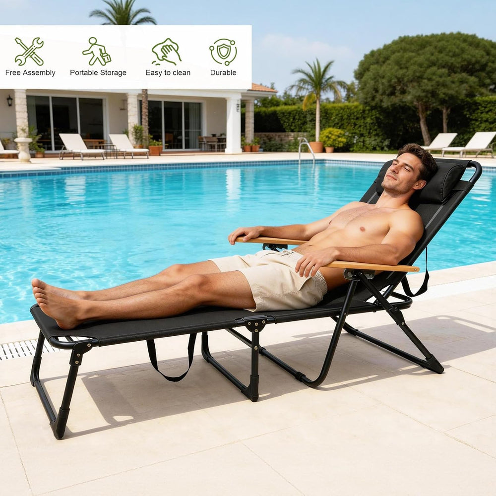 Folding Lounge Chairs for Outside, Beach Patio Lounge Chair, Sunbathing/Tanni...
