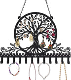 Personalized Tree of Life Wall Mounted Jewelry Organizer Metal Earring Holder Necklace Display Rack Decorative Jewelry Storage Hanger Space Saving Wall Decor for Bedroom Vanity Room Gift for Women